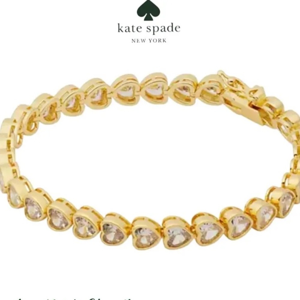 Kate Spade Gold Sweetheart infinity Bracelet with Clear heart Stones